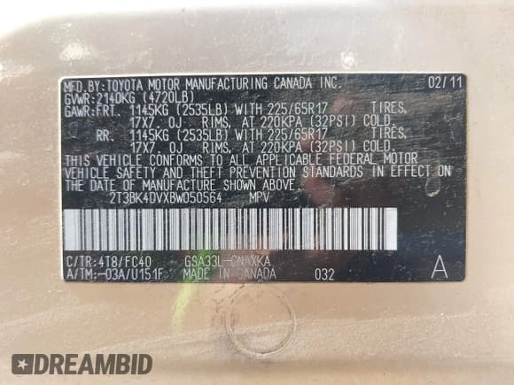 ✅ 2011 Toyota RAV4 • VIN: 2T3BK4DVXBW050564 • Лот: 42555444. Опубликован ранее на IAAI с пробегом 145 356 миль. Бесплатный доступ к архиву аукционных продаж из США и подробный отчёт об истории автомобиля на DreamBid. Изображение 9.