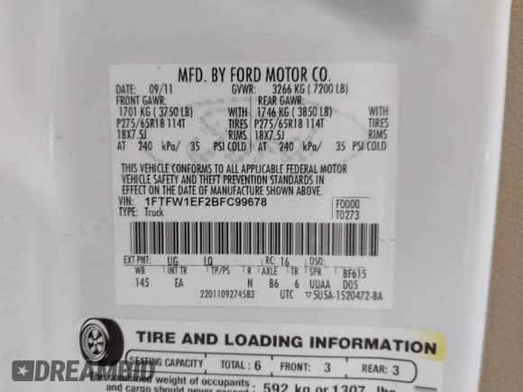 ✅ 2011 Ford F-150 XL • VIN: 1FTFW1EF2BFC99678 • Lot: 43250903. Listed on IAAI with 149,975 mi. Free auction sales archive from the USA and detailed vehicle history report at DreamBid. Image 9.