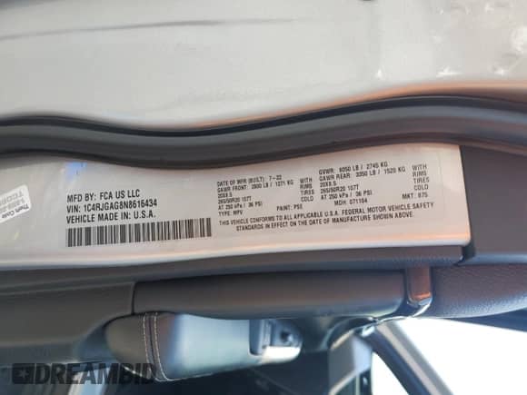 2022 Jeep Grand Cherokee Altitude with VIN 1C4RJGAG8N8616434, listed as a Copart auction lot 55284145 with 40,535 mi miles and Salvage title. Bid and sale history available at DreamBid. Image 13.