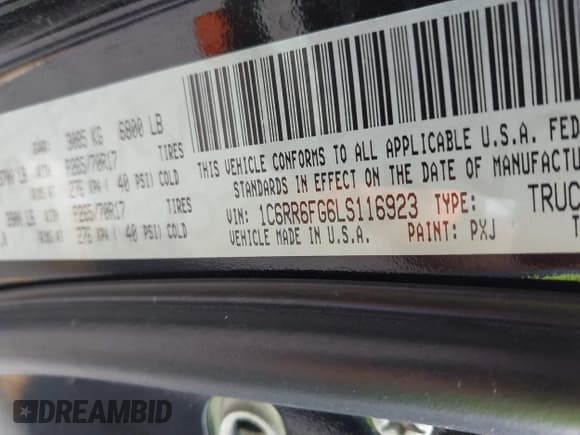 ✅ 2020 Ram 1500 Tradesman • VIN: 1C6RR6FG6LS116923 • Lot: 42120567. Listed on IAAI with 103,298 mi. Free auction sales archive from the USA and detailed vehicle history report at DreamBid. Image 9.