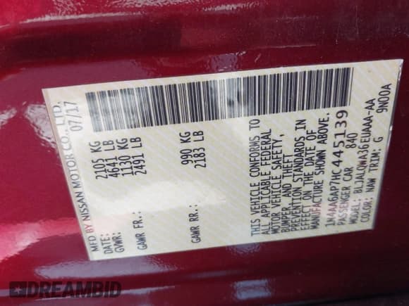 ✅ 2017 Nissan Maxima S • VIN: 1N4AA6AP7HC445139 • Лот: 43249492. Опубликован ранее на IAAI с пробегом 82 358 миль. Бесплатный доступ к архиву аукционных продаж из США и подробный отчёт об истории автомобиля на DreamBid. Изображение 9.