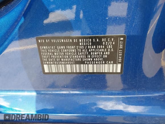 ✅ 2024 Volkswagen Jetta Sport • VIN: 3VWBM7BU3RM046547 • Лот: 43505101. Опубликован ранее на IAAI с пробегом 27 868 миль. Бесплатный доступ к архиву аукционных продаж из США и подробный отчёт об истории автомобиля на DreamBid. Изображение 9.