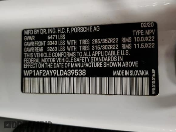 ✅ 2020 Porsche Cayenne Turbo • VIN: WP1AF2AY9LDA39538 • Lot: 42987125. Listed on Copart with 45,651 mi. Free auction sales archive from the USA and detailed vehicle history report at DreamBid. Image 13.