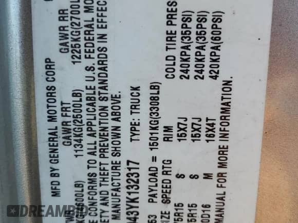 2000 Chevrolet S-10 LS с VIN 1GCCS1943YK132317, выставлен на аукционе Copart как лот 79939654 с пробегом 149 898 миль миль и Чистый • Clean title. История ставок и продаж доступна на DreamBid. Изображение 12.