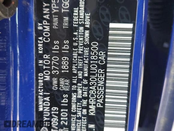 ✅ 2020 Hyundai Venue SEL • VIN: KMHRC8A30LU018500 • Lot: 54141175. Listed on Copart with 42,945 mi. Free auction sales archive from the USA and detailed vehicle history report at DreamBid. Image 13.