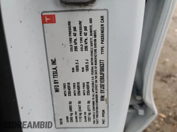 ✅ 2018 Tesla Model 3 Long Range Battery • VIN: 5YJ3E1EB0JF086377 • Lot: 51144995. Wystawiony na Copart z przebiegiem 105 713 mil. Bezpłatny archiwum sprzedaży aukcyjnych z USA i szczegółowy raport historii pojazdu na DreamBid. Zdjęcie 14.