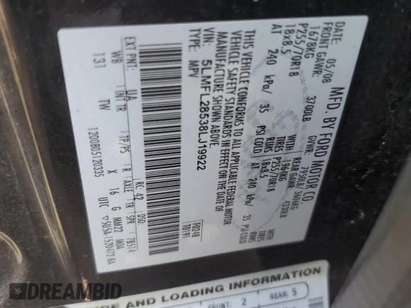 ✅ 2008 Lincoln Navigator • VIN: 5LMFL28538LJ19922 • Lot: 71944335. Listed on Copart with 181,037 mi. Free auction sales archive from the USA and detailed vehicle history report at DreamBid. Image 13.