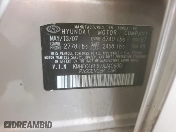 ✅ 2007 Hyundai Azera SE • VIN: KMHFC46F67A240688 • Lot: 58366345. Listed on Copart with 261,260 mi. Free auction sales archive from the USA and detailed vehicle history report at DreamBid. Image 12.