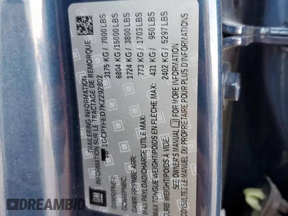 2019 Chevrolet Silverado 1500 LT Trail Boss with VIN 1GCPYFED7KZ292802, listed as a Copart auction lot 69352035 with 57,146 mi miles and Salvage title. Bid and sale history available at DreamBid. Image 12.