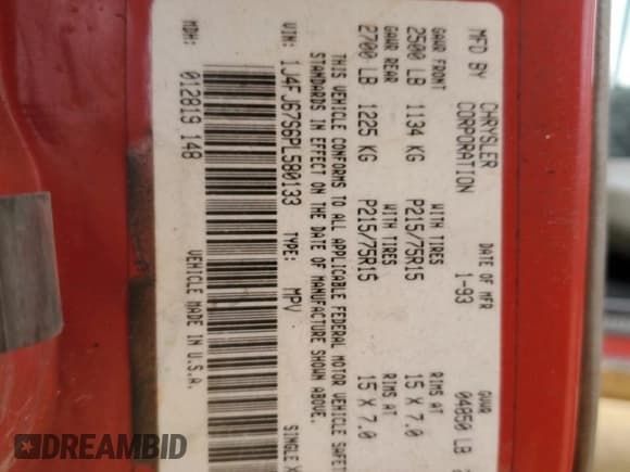 ✅ 1993 Jeep Cherokee Sport • VIN: 1J4FJ67S6PL580133 • Lot: 43230005. Wystawiony na Copart z przebiegiem 122 173 mil. Bezpłatny archiwum sprzedaży aukcyjnych z USA i szczegółowy raport historii pojazdu na DreamBid. Zdjęcie 13.