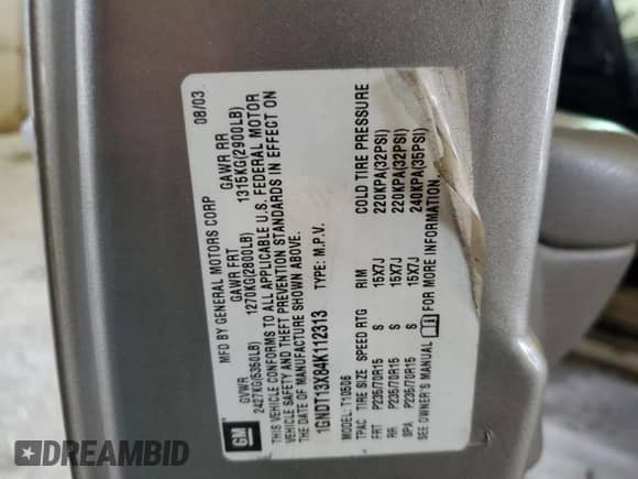 ✅ 2004 Chevrolet Blazer LS • VIN: 1GNDT13X84K112313 • Lot: 62817553. Wystawiony na Copart z przebiegiem 156 427 mil. Bezpłatny archiwum sprzedaży aukcyjnych z USA i szczegółowy raport historii pojazdu na DreamBid. Zdjęcie 13.