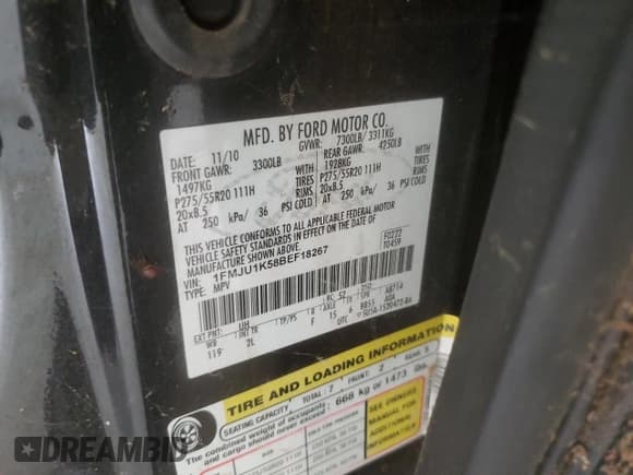 ✅ 2011 Ford Expedition Limited • VIN: 1FMJU1K58BEF18267 • Лот: 68366255. Опубликован ранее на Copart с пробегом 295 985 миль. Бесплатный доступ к архиву аукционных продаж из США и подробный отчёт об истории автомобиля на DreamBid. Изображение 13.