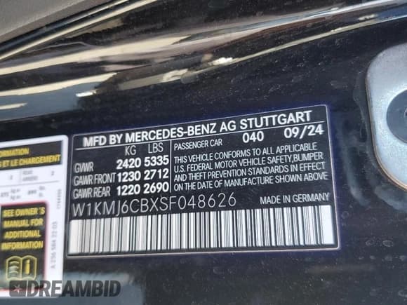 ✅ 2025 Mercedes-Benz CLE 53 AMG • VIN: W1KMJ6CBXSF048626 • Лот: 81156045. Опубликован ранее на Copart с пробегом Не указан. Бесплатный доступ к архиву аукционных продаж из США и подробный отчёт об истории автомобиля на DreamBid. Изображение 12.