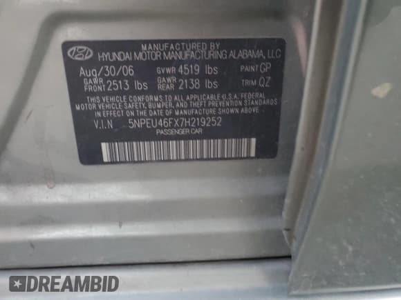 ✅ 2007 Hyundai Sonata SE • VIN: 5NPEU46FX7H219252 • Лот: 87240564. Опубликован ранее на Copart с пробегом 221 049 миль. Бесплатный доступ к архиву аукционных продаж из США и подробный отчёт об истории автомобиля на DreamBid. Изображение 12.