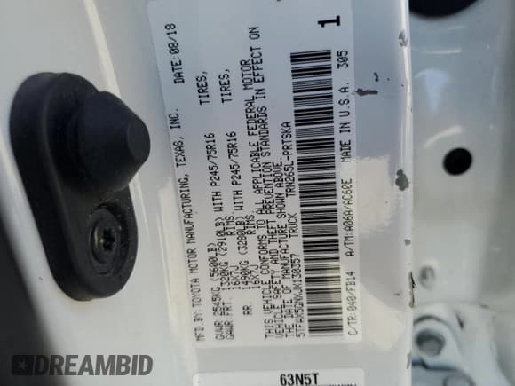 ✅ 2018 Toyota Tacoma SR • VIN: 5TFAX5GNXJX130357 • Lot: 54608645. Listed on Copart with Not provided. Free auction sales archive from the USA and detailed vehicle history report at DreamBid. Image 12.