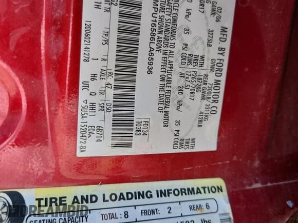 ✅ 2006 Ford Expedition Special Service • VIN: 1FMPU16586LA65936 • Lot: 67830055. Listed on Copart with 183,870 mi. Free auction sales archive from the USA and detailed vehicle history report at DreamBid. Image 13.