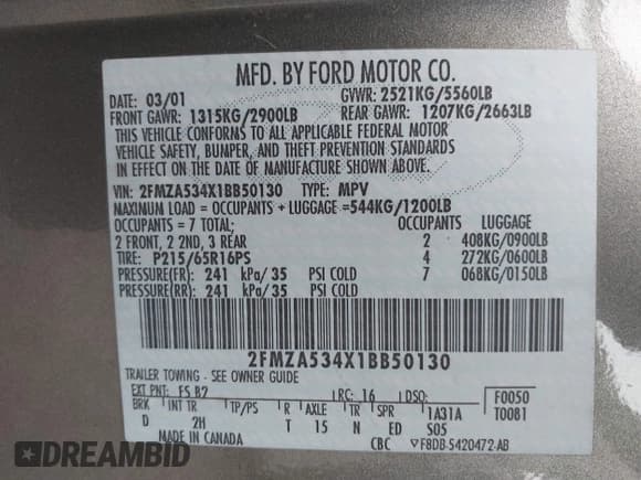 ✅ 2001 Ford Windstar SEL • VIN: 2FMZA534X1BB50130 • Lot: 43729138. Wystawiony na IAAI z przebiegiem 168 220 mil. Bezpłatny archiwum sprzedaży aukcyjnych z USA i szczegółowy raport historii pojazdu na DreamBid. Zdjęcie 9.