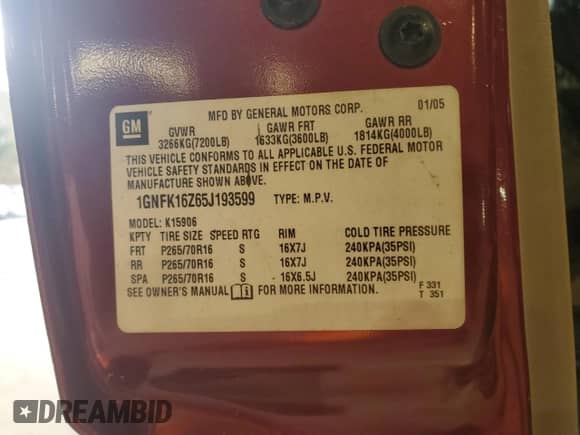 2005 Chevrolet Suburban LT с VIN 1GNFK16Z65J193599, выставлен на аукционе Copart как лот 78089554 с пробегом 196 843 миль миль и Списание • Salvage title. История ставок и продаж доступна на DreamBid. Изображение 13.