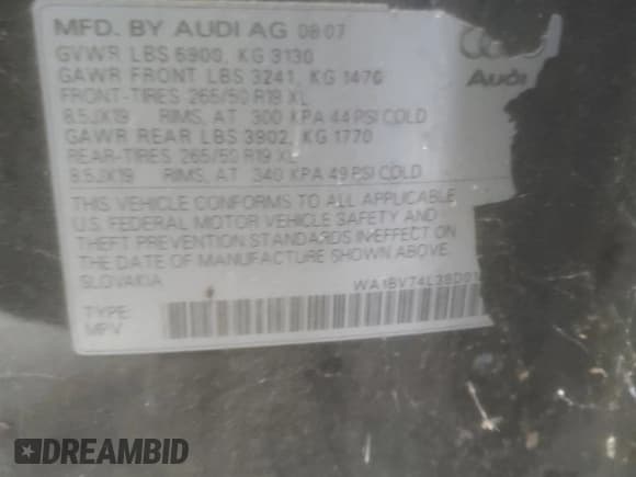 ✅ 2008 Audi Q7 Premium • VIN: WA1BV74L38D018627 • Лот: 45811705. Опубликован ранее на Copart с пробегом 219 233 миль. Бесплатный доступ к архиву аукционных продаж из США и подробный отчёт об истории автомобиля на DreamBid. Изображение 13.