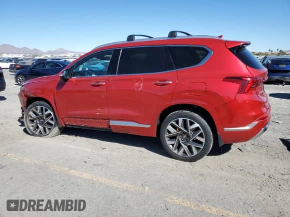 2023 Hyundai Santa Fe Calligraphy z VIN 5NMS5DAL9PH570325, wystawiony jako Copart lot #87093275 z przebiegiem 74 913 mil mil oraz Szkoda całkowita • Salvage title. Historia ofert i sprzedaży dostępna na DreamBid. Obrazek 2.