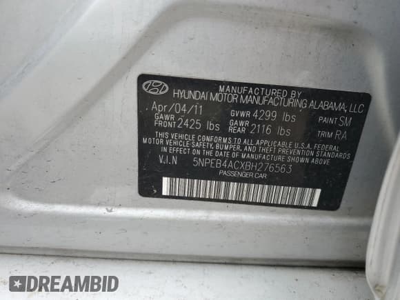 ✅ 2011 Hyundai Sonata GLS • VIN: 5NPEB4ACXBH276563 • Lot: 73797324. Listed on Copart with 100,353 mi. Free auction sales archive from the USA and detailed vehicle history report at DreamBid. Image 15.