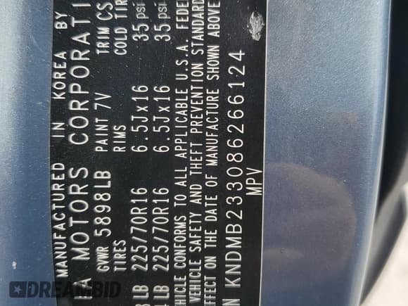 ✅ 2008 Kia Sedona EX • VIN: KNDMB233086266124 • Lot: 80478535. Listed on Copart with 134,125 mi. Free auction sales archive from the USA and detailed vehicle history report at DreamBid. Image 13.