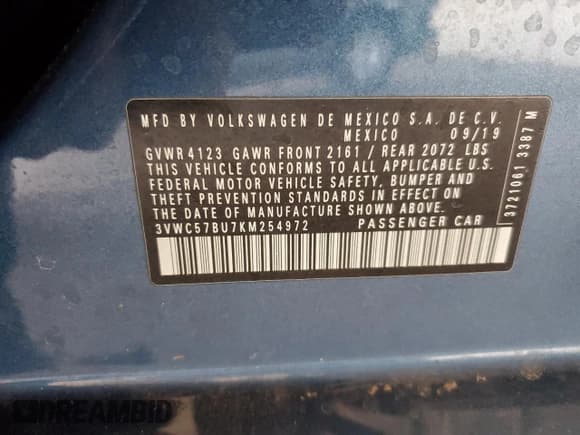 ✅ 2019 Volkswagen Jetta S • VIN: 3VWC57BU7KM254972 • Лот: 57506205. Опубликован ранее на Copart с пробегом 63 117 миль. Бесплатный доступ к архиву аукционных продаж из США и подробный отчёт об истории автомобиля на DreamBid. Изображение 13.