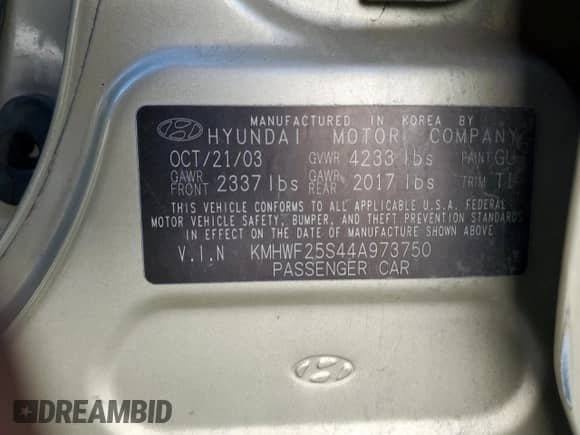 2004 Hyundai Sonata z VIN KMHWF25S44A973750, wystawiony jako Copart lot #84761474 z przebiegiem 163 040 mil mil oraz Szkoda całkowita • Salvage title. Historia ofert i sprzedaży dostępna na DreamBid. Obrazek 12.