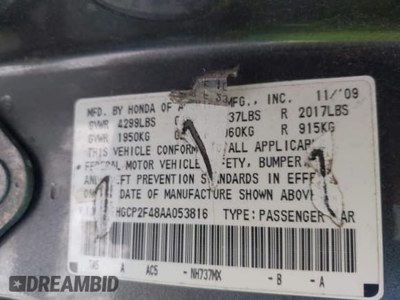 ✅ 2010 Honda Accord LX-P • VIN: 1HGCP2F48AA053816 • Лот: 43554409. Опубликован ранее на IAAI с пробегом 258 610 миль. Бесплатный доступ к архиву аукционных продаж из США и подробный отчёт об истории автомобиля на DreamBid. Изображение 9.