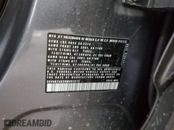 ✅ 2022 Volkswagen Tiguan S • VIN: 3VV0B7AX2NM082513 • Lot: 47457475. Wystawiony na Copart z przebiegiem 60 289 mil. Bezpłatny archiwum sprzedaży aukcyjnych z USA i szczegółowy raport historii pojazdu na DreamBid. Zdjęcie 13.