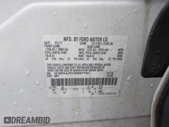 ✅ 2017 Ford Edge SEL • VIN: 2FMPK4J91HBB67700 • Лот: 43581934. Опубликован ранее на IAAI с пробегом 292 046 миль. Бесплатный доступ к архиву аукционных продаж из США и подробный отчёт об истории автомобиля на DreamBid. Изображение 9.