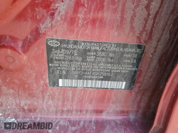 ✅ 2016 Hyundai Elantra SE • VIN: 5NPDH4AEXGH758162 • Lot: 91214725. Listed on Copart with 100,425 mi. Free auction sales archive from the USA and detailed vehicle history report at DreamBid. Image 12.