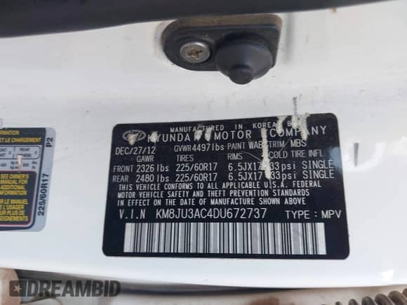 ✅ 2013 Hyundai Tucson GLS • VIN: KM8JU3AC4DU672737 • Лот: 43443555. Размещён на IAAI с пробегом Не указан миль. Получите бесплатный доступ к архиву аукционных продаж из США и посмотрите подробный отчёт об истории автомобиля на DreamBid. Изображение 9.