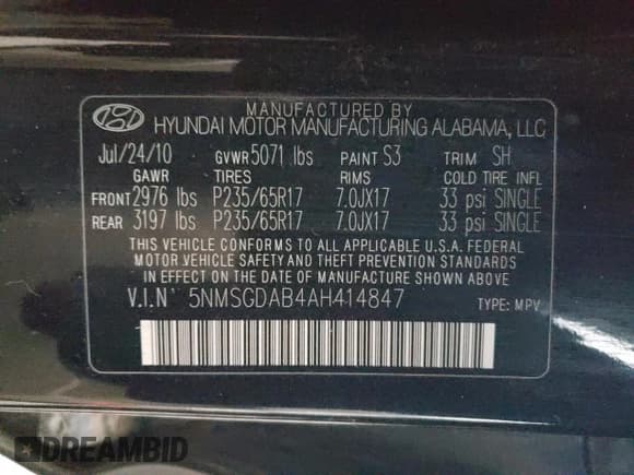 ✅ 2010 Hyundai Santa Fe GLS • VIN: 5NMSGDAB4AH414847 • Lot: 83831104. Listed on Copart with 197,680 mi. Free auction sales archive from the USA and detailed vehicle history report at DreamBid. Image 15.