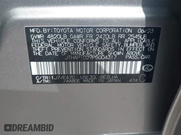 ✅ 2023 Lexus IS 500 F Sport Performance • VIN: JTHAP1D27P5004317 • Lot: 42246253. Wystawiony na IAAI z przebiegiem 42 159 mil. Bezpłatny archiwum sprzedaży aukcyjnych z USA i szczegółowy raport historii pojazdu na DreamBid. Zdjęcie 9.