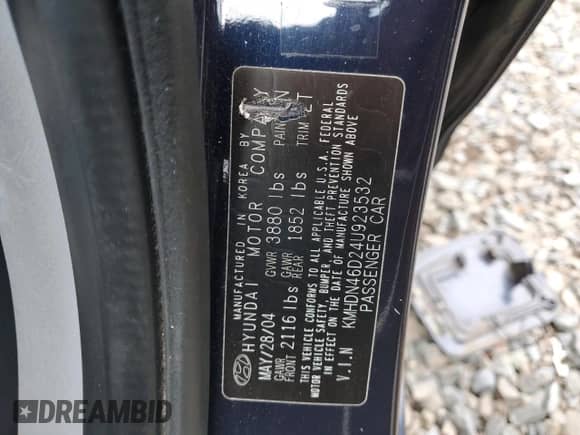 ✅ 2004 Hyundai Elantra GLS • VIN: KMHDN46D24U923532 • Лот: 83313024. Размещён на Copart с пробегом 97 981 миль миль. Получите бесплатный доступ к архиву аукционных продаж из США и посмотрите подробный отчёт об истории автомобиля на DreamBid. Изображение 12.