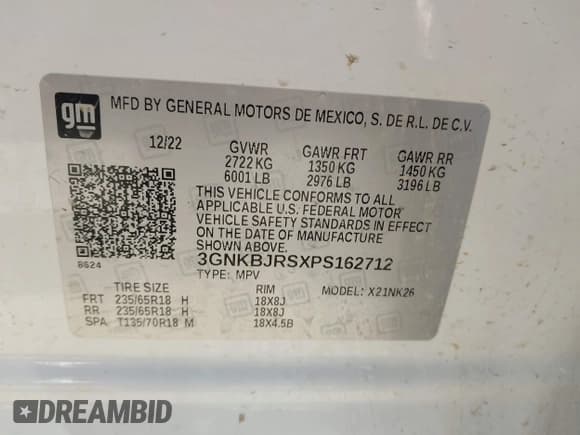 ✅ 2023 Chevrolet Blazer LT • VIN: 3GNKBJRSXPS162712 • Lot: 42056878. Listed on IAAI with 52,500 mi. Free auction sales archive from the USA and detailed vehicle history report at DreamBid. Image 9.