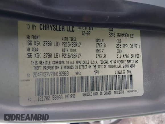 2008 Dodge Magnum SXT z VIN 2D4FV37V78H192963, wystawiony jako IAAI lot #41420016 z przebiegiem 191 238 mil mil oraz . Historia ofert i sprzedaży dostępna na DreamBid. Obrazek 9.