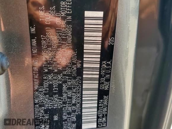 ✅ 2012 Toyota Sienna XLE • VIN: 5TDYK3DC8CS257279 • Lot: 84924515. Listed on Copart with 170,132 mi. Free auction sales archive from the USA and detailed vehicle history report at DreamBid. Image 14.