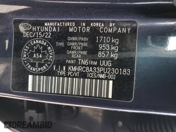 ✅ 2023 Hyundai Venue Limited • VIN: KMHRC8A33PU230183 • Lot: 49614105. Listed on Copart with 103,848 mi. Free auction sales archive from the USA and detailed vehicle history report at DreamBid. Image 12.