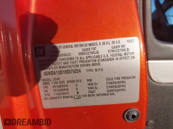 2008 Chevrolet HHR LS с VIN 3GNDA13D18S579224, выставлен на аукционе IAAI как лот 43562572 с пробегом 151 943 миль миль и . История ставок и продаж доступна на DreamBid. Изображение 9.