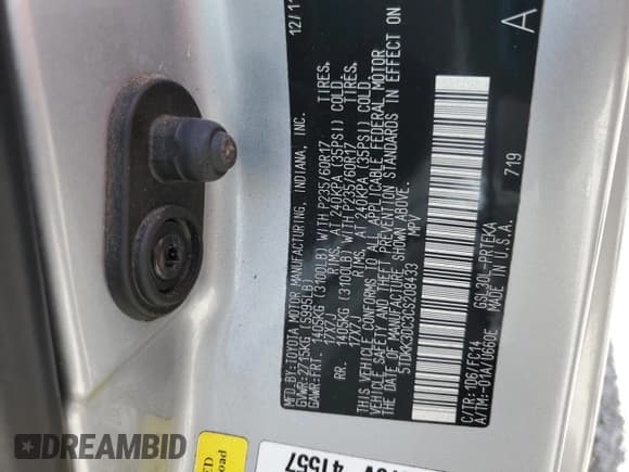 ✅ 2012 Toyota Sienna LE AAS • VIN: 5TDKK3DC3CS208433 • Lot: 60244815. Listed on Copart with 127,481 mi. Free auction sales archive from the USA and detailed vehicle history report at DreamBid. Image 14.