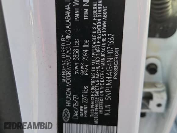 2022 Hyundai Elantra SEL with VIN 5NPLM4AG4NH071362, listed as a Copart auction lot 83839295 with 12,219 mi miles and Salvage title. Bid and sale history available at DreamBid. Image 13.