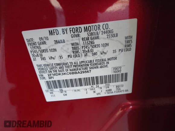 ✅ 2011 Ford Edge Limited • VIN: 2FMDK3KC6BBA29567 • Лот: 43682221. Опубликован ранее на IAAI с пробегом 182 299 миль. Бесплатный доступ к архиву аукционных продаж из США и подробный отчёт об истории автомобиля на DreamBid. Изображение 9.