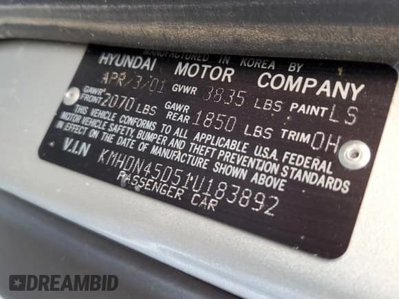 ✅ 2001 Hyundai Elantra GLS • VIN: KMHDN45D51U183892 • Lot: 80394224. Wystawiony na Copart z przebiegiem 173 784 mil. Bezpłatny archiwum sprzedaży aukcyjnych z USA i szczegółowy raport historii pojazdu na DreamBid. Zdjęcie 12.