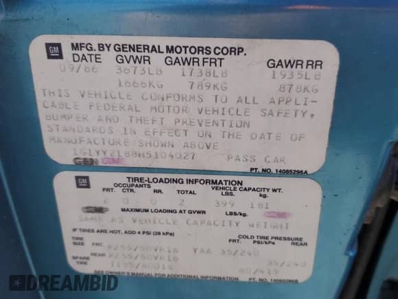 1987 Chevrolet Corvette с VIN 1G1YY2188H5104027, выставлен на аукционе Copart как лот 77622314 с пробегом 155 147 миль миль и Чистый • Clean title. История ставок и продаж доступна на DreamBid. Изображение 12.