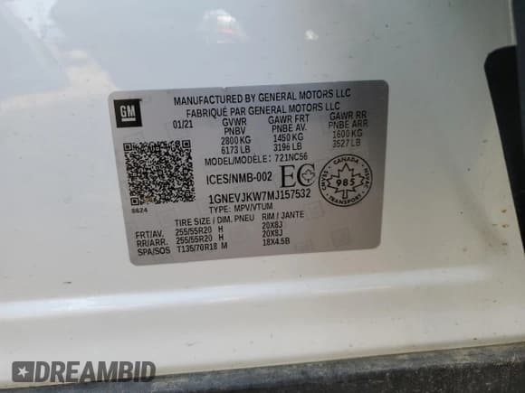 ✅ 2021 Chevrolet Traverse RS • VIN: 1GNEVJKW7MJ157532 • Lot: 71820945. Listed on Copart with 76,792 mi. Free auction sales archive from the USA and detailed vehicle history report at DreamBid. Image 13.