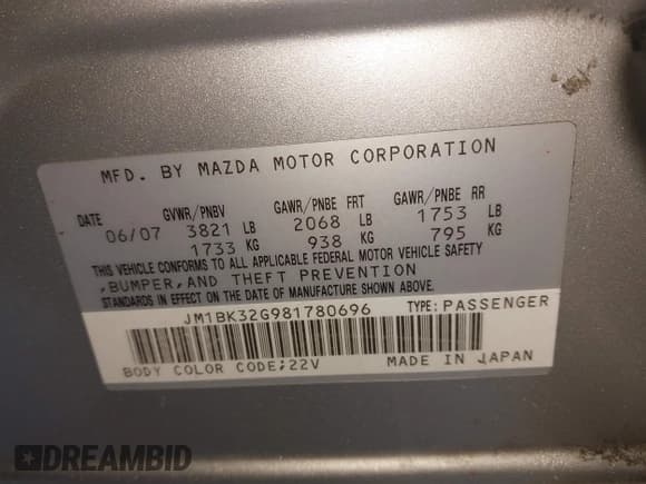 ✅ 2008 Mazda 3 i Touring • VIN: JM1BK32G981780696 • Лот: 43787966. Опубликован ранее на IAAI с пробегом 217 765 миль. Бесплатный доступ к архиву аукционных продаж из США и подробный отчёт об истории автомобиля на DreamBid. Изображение 9.