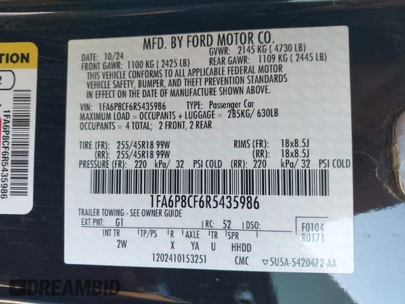 ✅ 2024 Ford Mustang GT Premium • VIN: 1FA6P8CF6R5435986 • Лот: 43620591. Опубликован ранее на IAAI с пробегом 13 711 миль. Бесплатный доступ к архиву аукционных продаж из США и подробный отчёт об истории автомобиля на DreamBid. Изображение 9.