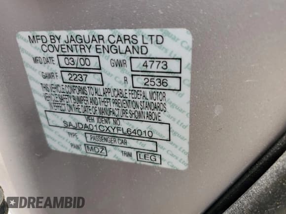 ✅ 2000 Jaguar S-Type V6 • VIN: SAJDA01CXYFL64010 • Лот: 60882695. Опубликован ранее на Copart с пробегом 118 533 миль. Бесплатный доступ к архиву аукционных продаж из США и подробный отчёт об истории автомобиля на DreamBid. Изображение 12.